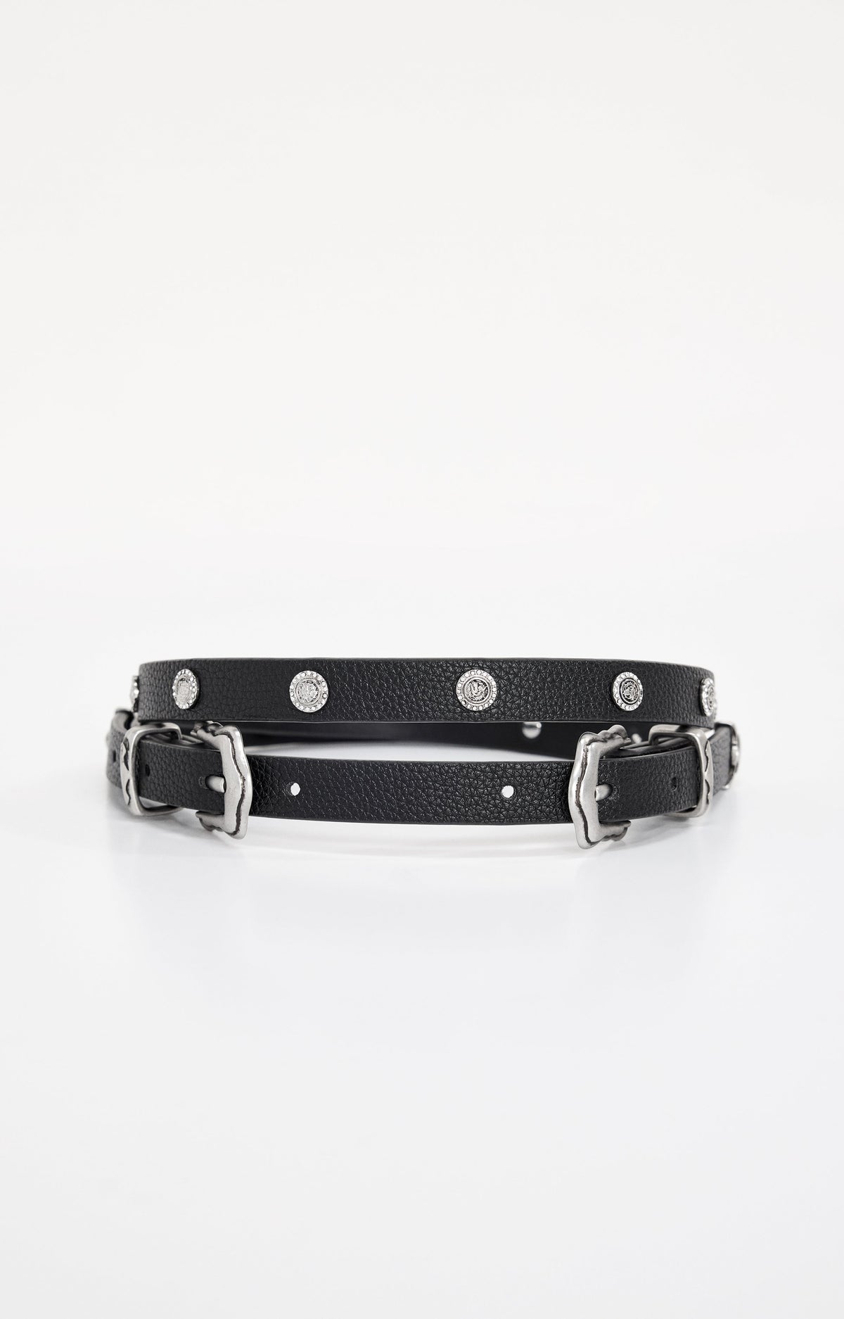 Skinny Double Buckle Belt in Black001