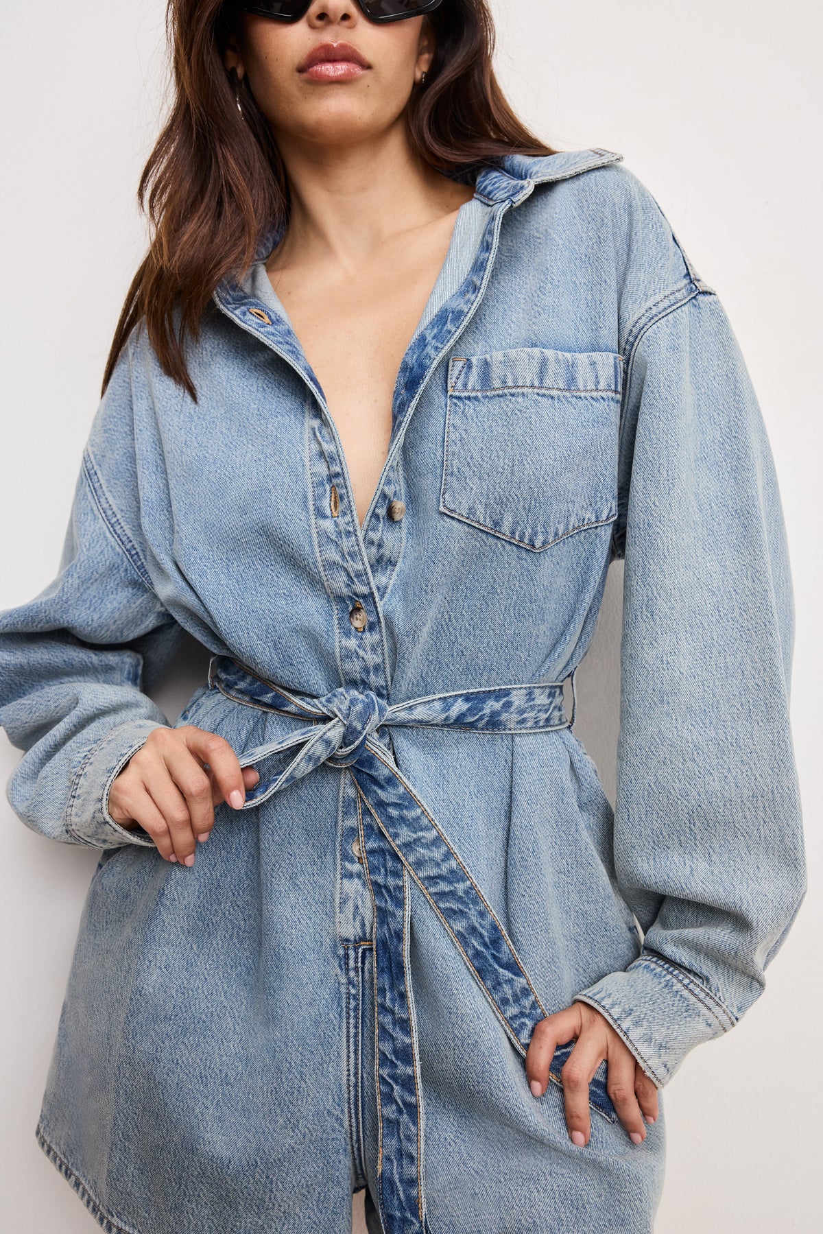 The Weightless Denim Romper in Indigo793