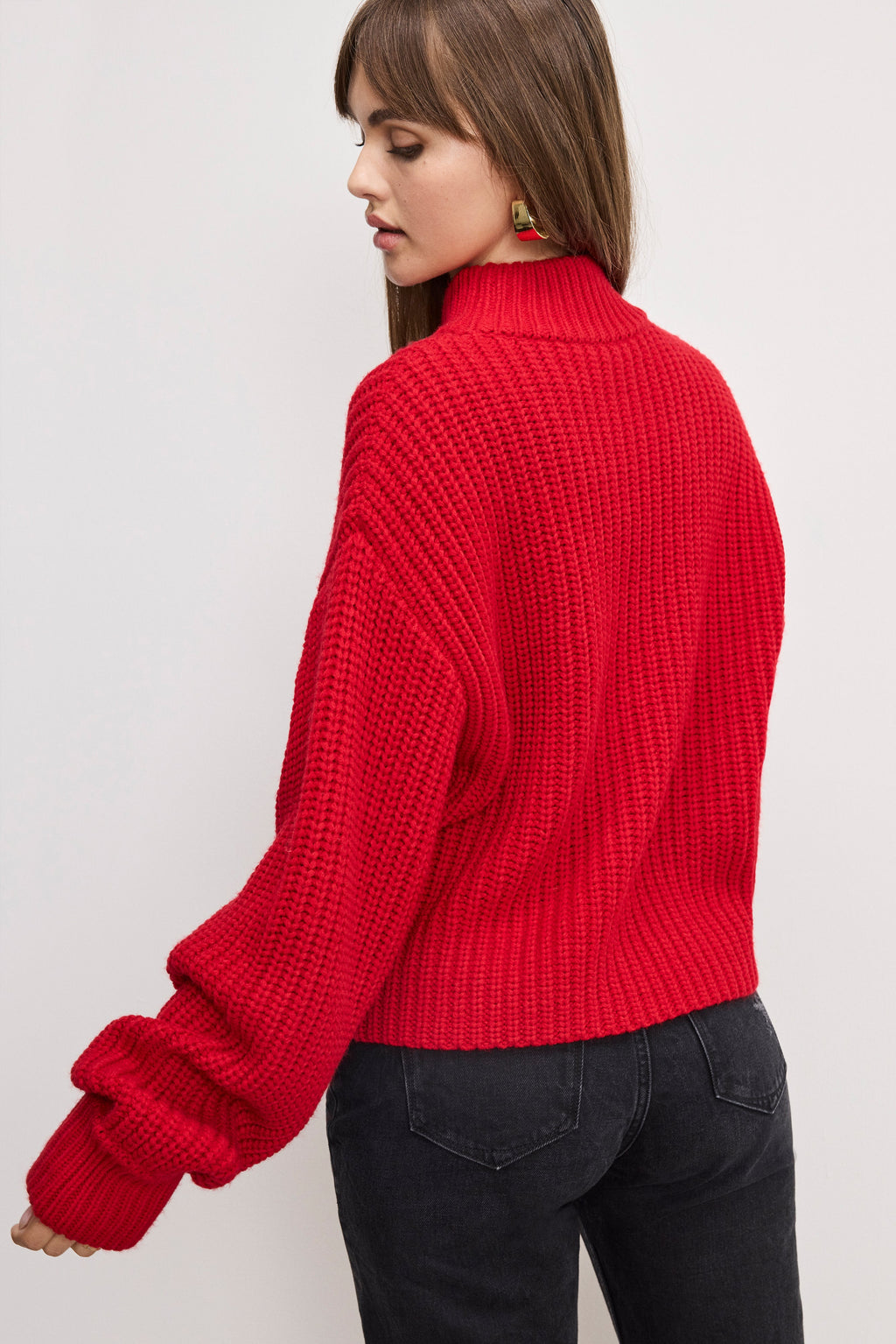 Chunky Knit Mock Neck Sweater in Chili001