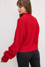 Chunky Knit Mock Neck Sweater in Chili001