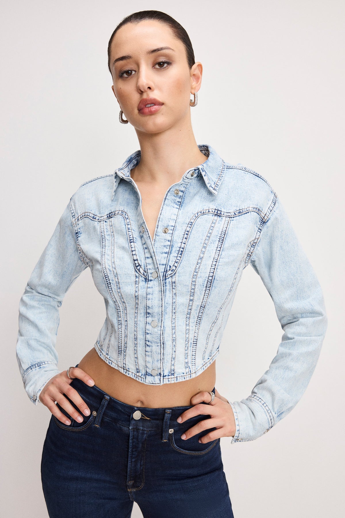 Dolly Denim Corset Shirt in Indigo1021