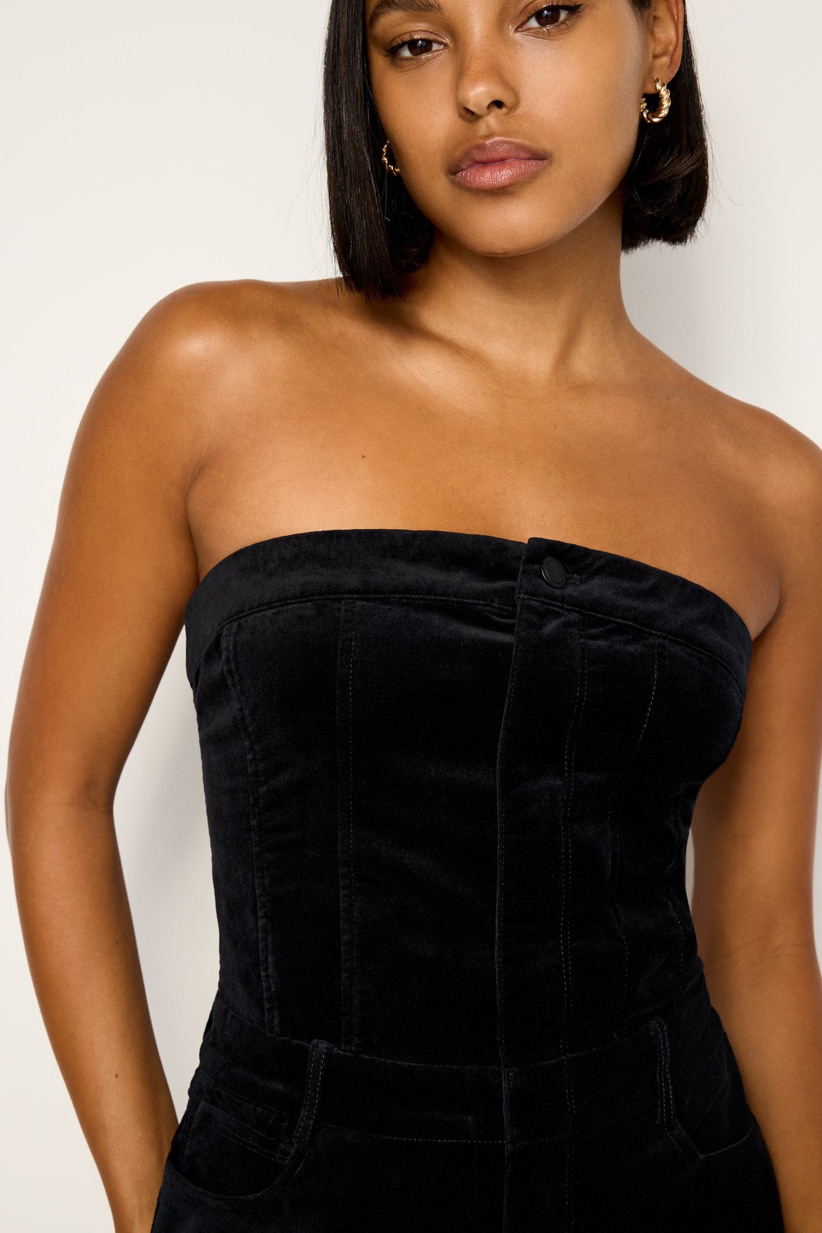 Fit for Success Strapless Velvet Jumpsuit in Black001