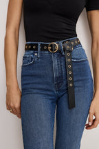 Skinny Eyelet Belt in Black001
