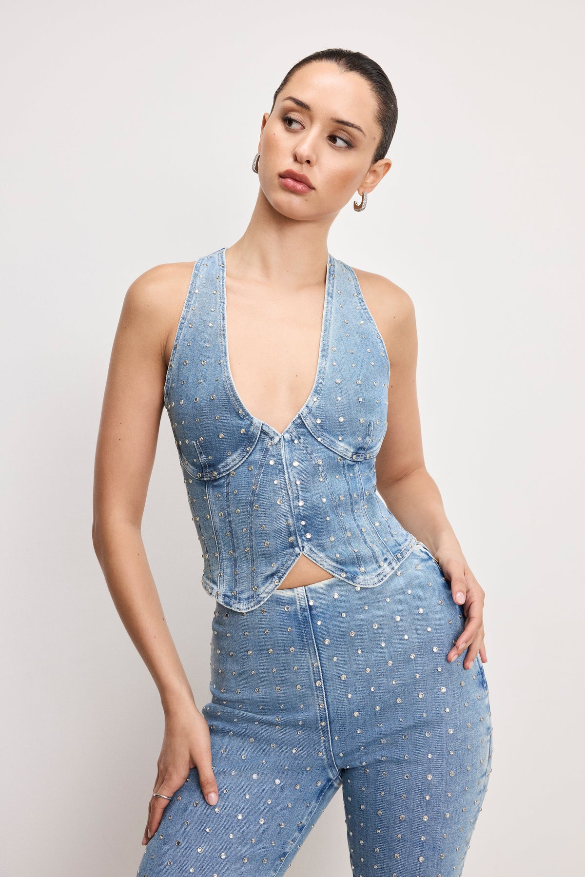 Dolly Crystal Denim Vest in Indigo1023