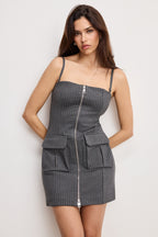 SOFT STRETCH PONTE MINI DRESS | SUITING PINSTRIPE001