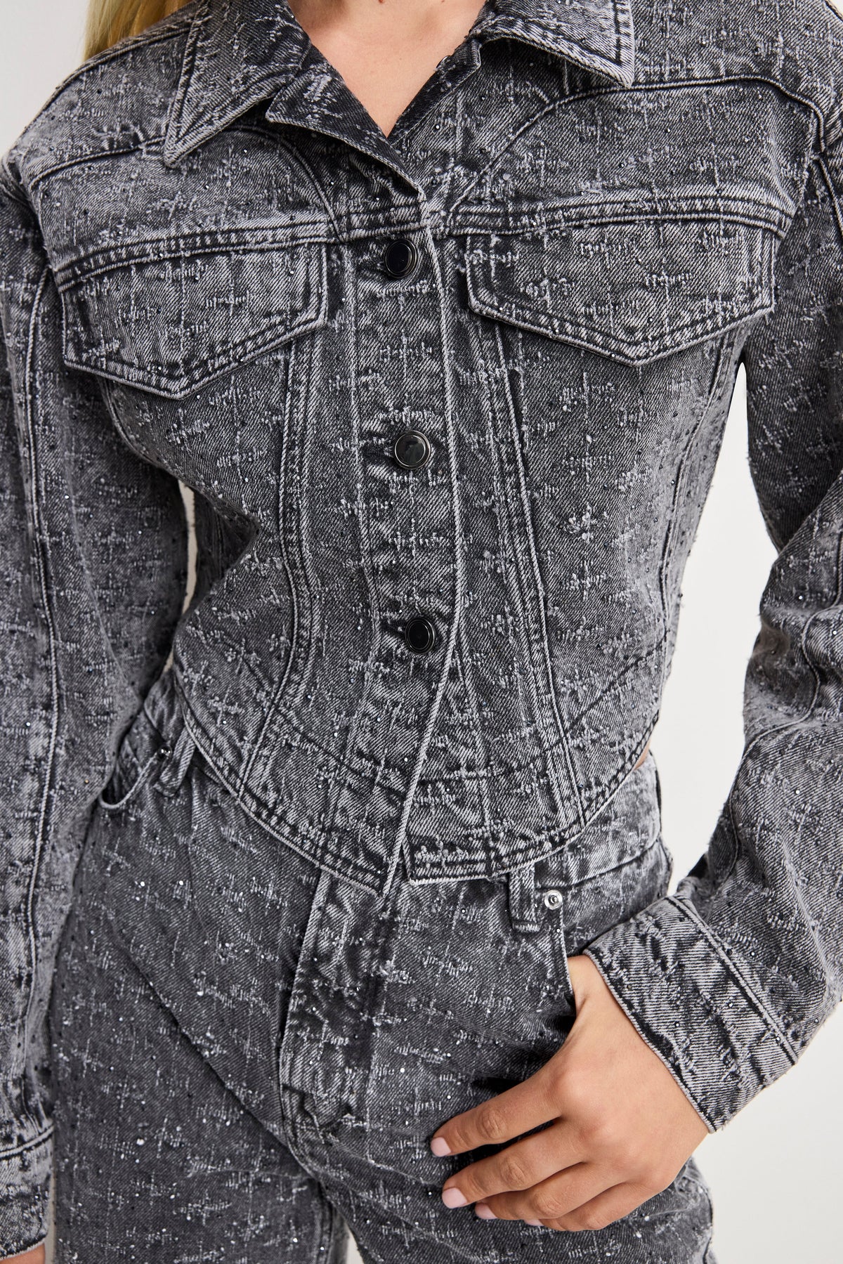Dolly Crystal Denim Jacket in Black415