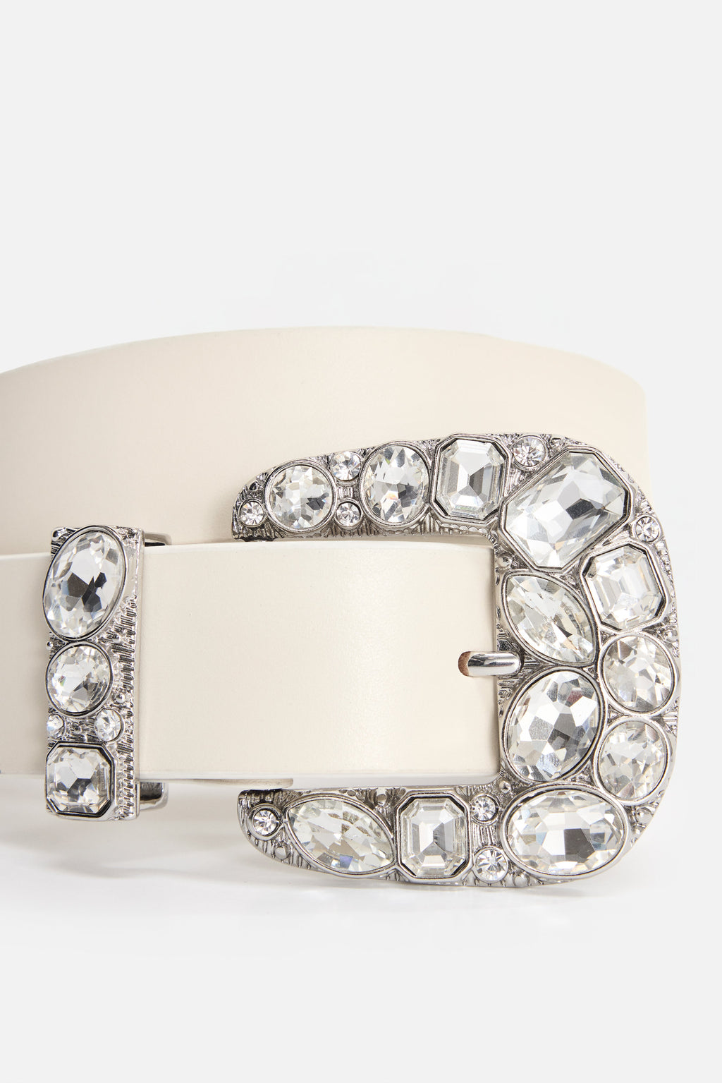 Dolly Classic Crystal Leather Belt in White001