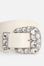 Dolly Classic Crystal Leather Belt in White001