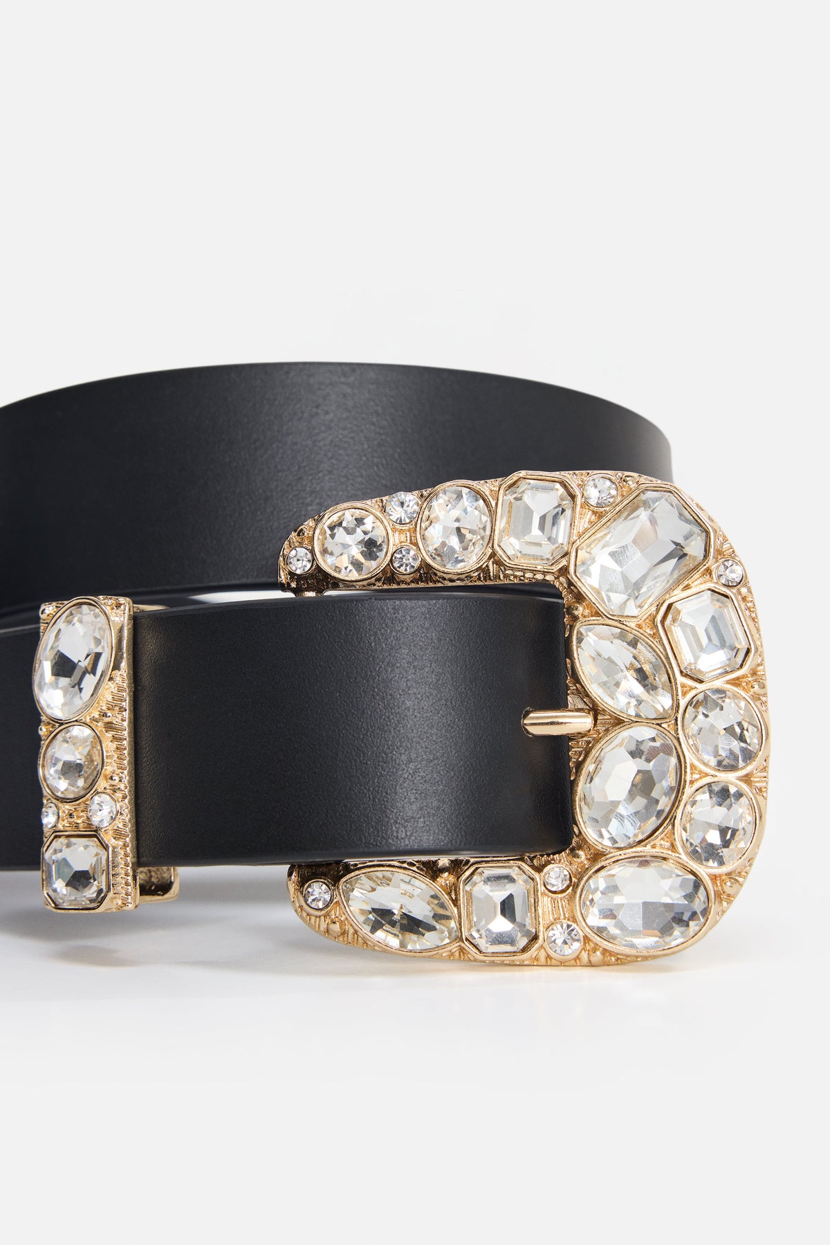 Dolly Classic Crystal Leather Belt in Black001